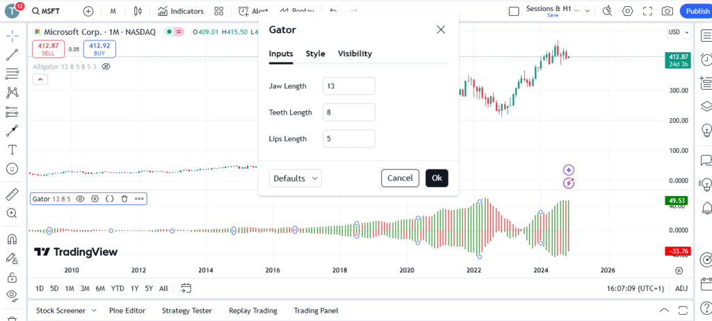 Gator Oscillator settings