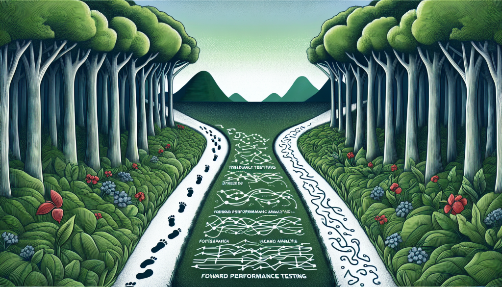 A conceptual illustration of two paths through a forest, one with clear footprints and one with complex lines, representing "Forward Performance Testing" and advanced analytical paths in trading.