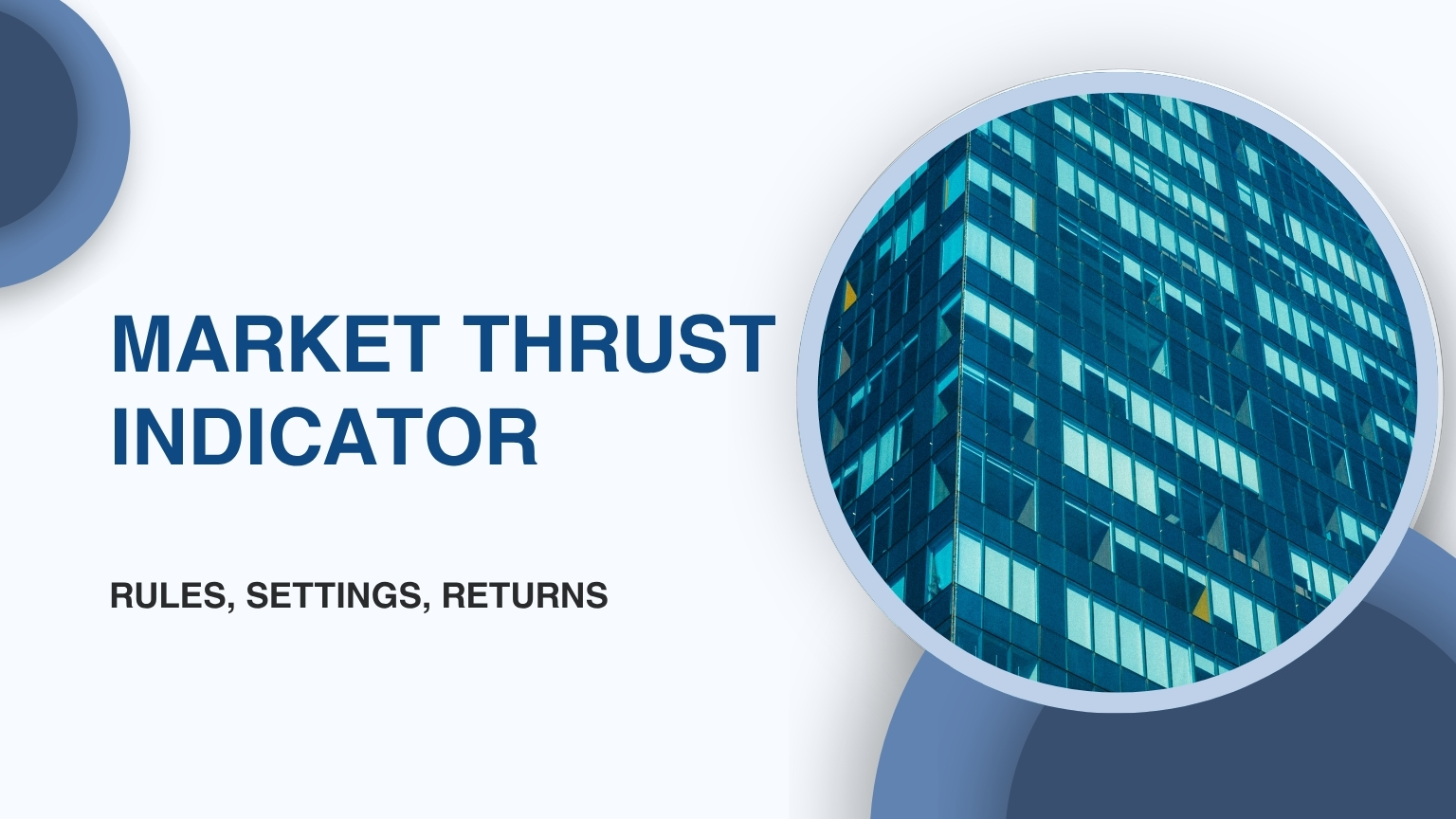 A professional article banner titled "Market Thrust Indicator" with the subtitle "Rules, Settings, Returns."
