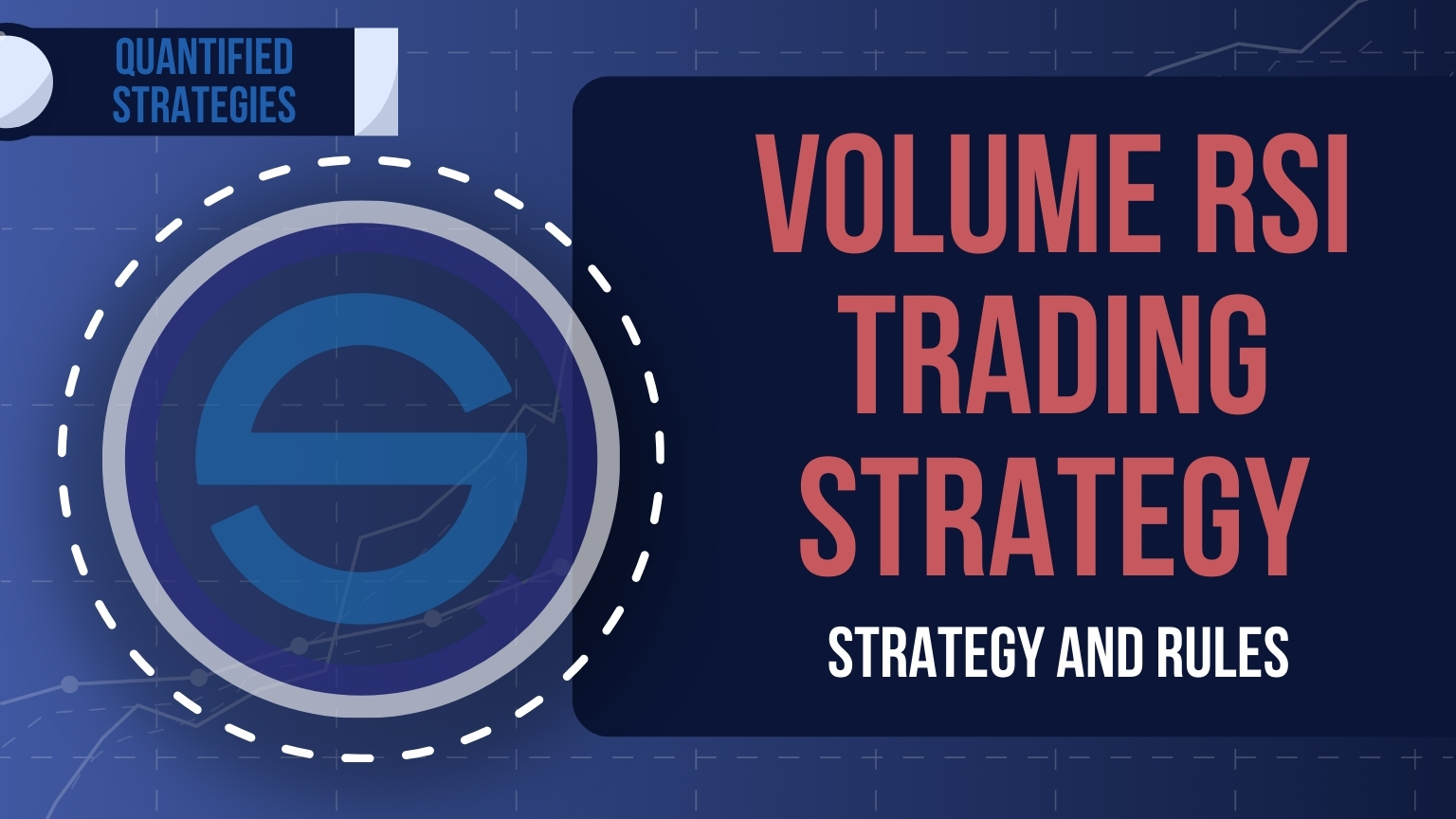 A professional article header for the "Volume RSI Trading Strategy" featuring a blue and red title card with the "S" logo from Quantified Strategies.