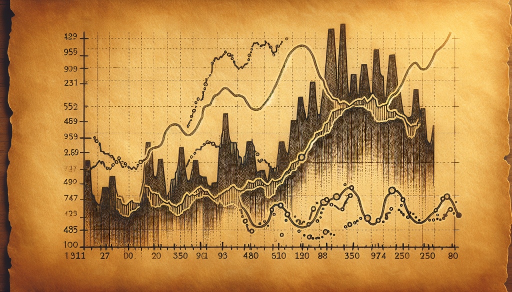 An artistic, vintage-style parchment illustration of a complex financial chart showing multiple overlapping line and bar graphs representing seasonal futures spread trading patterns.