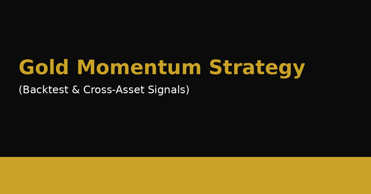 Gold momentum trading strategy concept with dark background and gold accent representing cross-asset signals and market trends.