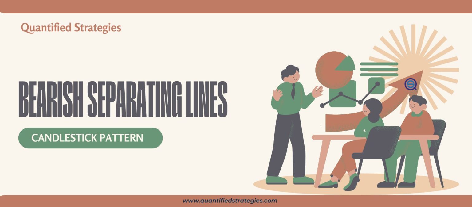 An artistic article header for "Bearish Separating Lines Candlestick Pattern" by Quantified Strategies.