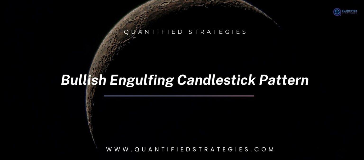 A professional featured banner for "Bullish Engulfing Candlestick Pattern" by Quantified Strategies.