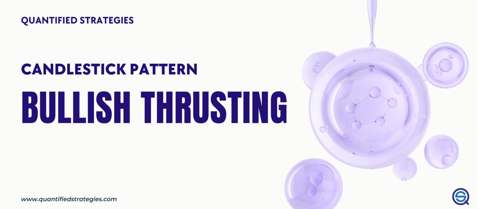 A professional featured banner for the "Bullish Thrusting Candlestick Pattern" by Quantified Strategies.