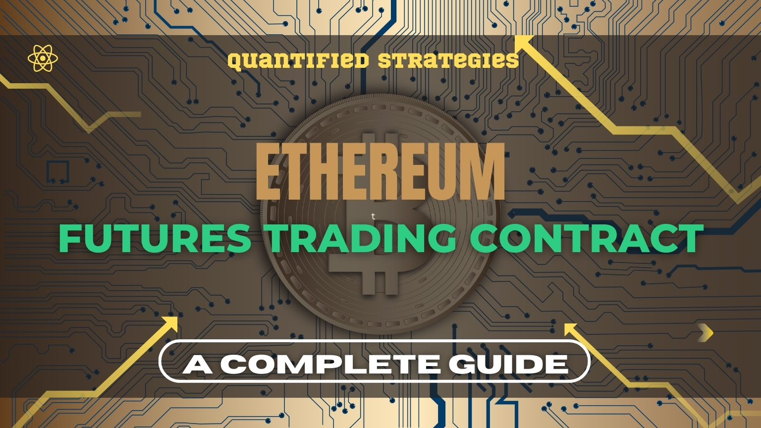 A professional title graphic for "Ethereum Futures Trading Contract" featuring a metallic Ethereum logo and bold text overlaid on a dark blue background with abstract digital trading charts and data visualizations.