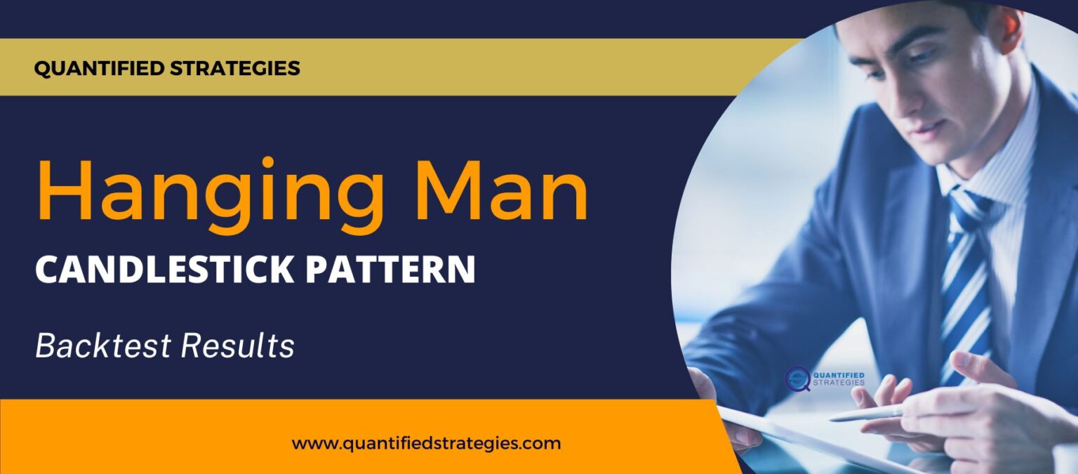An educational infographic titled "Hanging Man Candlestick Pattern" by Quantified Strategies. The graphic is divided into three sections