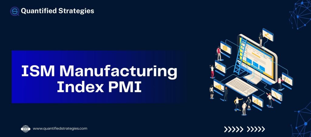A professional banner titled "ISM Manufacturing Index PMI" from Quantified Strategies.