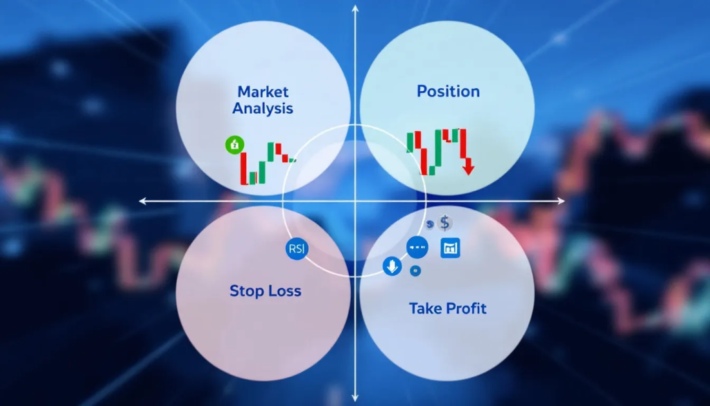 A digital conceptual illustration of a hand placing a "Security" shield block next to a Bitcoin and Litecoin coin, representing risk management and asset protection in crypto trading.