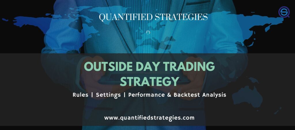 A professional banner titled "Outside Day (Bar) Trading Strategy" featuring a "Strategy and Backtesting" sub-heading.