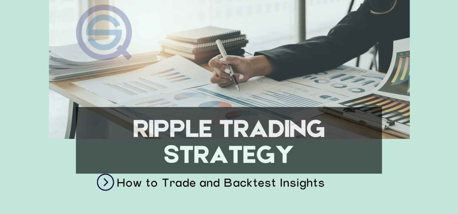 A professional crypto trading interface displaying "Ripple Trading Strategy" with XRP price charts, technical indicators, and a stylized Ripple logo.