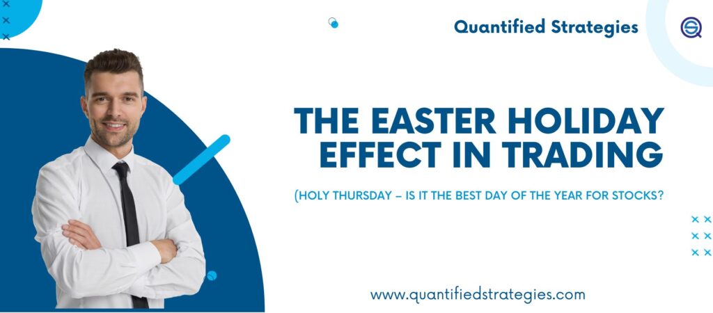 A professional web banner for the article "The Easter Holiday Effect in Trading" by Quantified Strategies.