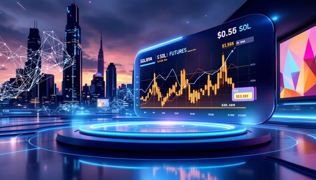A stylized digital graphic of a purple Solana SOL coin logo set against a complex, neon-lit circuit board background representing the high-speed Proof of History (PoH) blockchain architecture.