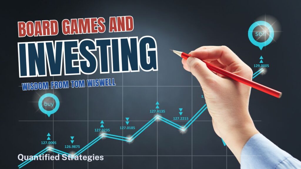 A professional web banner for "Board Games and Investing – Wisdom from Tom Wiswell."