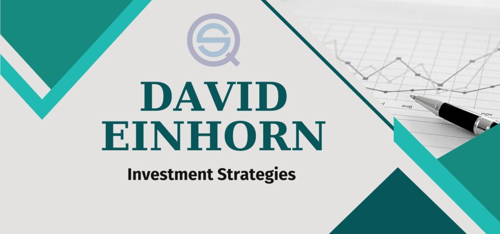 David Einhorn Investment Strategies, a professional portrait of David Einhorn, president of Greenlight Capital, with financial market data overlays and the Quantified Strategies logo.