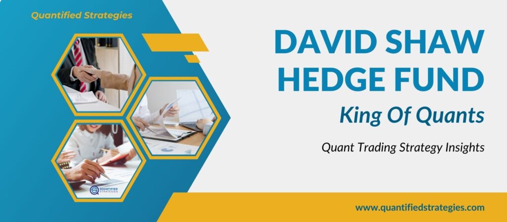 David Shaw Hedge Fund – King Of Quants, a professional banner featuring the title "David Shaw Hedge Fund – King of Quants – Quant Trading Strategy Insights" with hexagonal image overlays of business professionals collaborating.