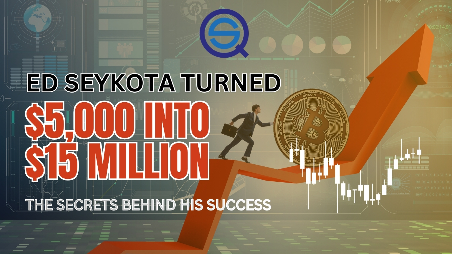 An educational infographic titled "How Ed Seykota Turned $5,000 into $15 Million."