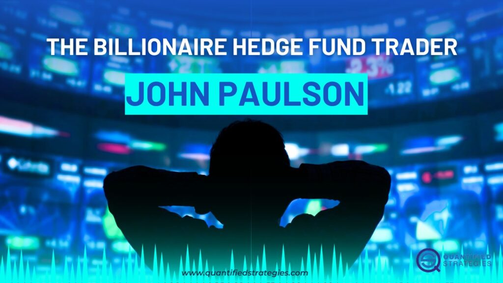 John Paulson: The Billionaire Hedge Fund Trader, digital portrait of John Paulson with financial data overlays and a city skyline background, Quantified Strategies.