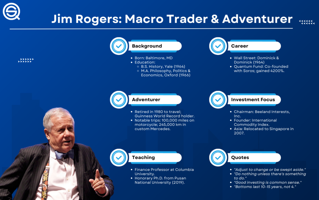 Jim Rogers Macro Trader Adventurer, Quantum Fund co-founder, global investment strategy, commodity index, financial markets, travel world record.