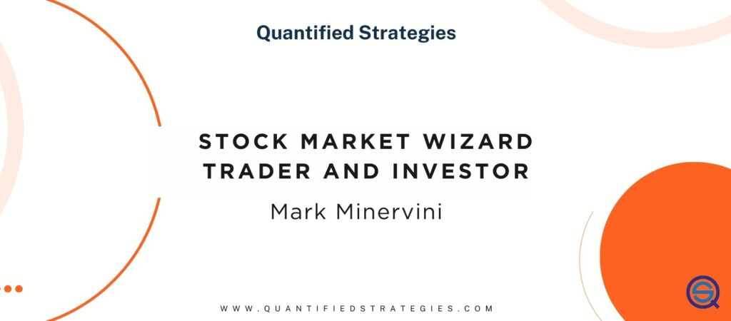 A professional web banner for "Mark Minervini – Stock Market Wizard Trader and Investor." The design is clean and minimalist, featuring the bold black title and the name "Mark Minervini" centered on a white background.