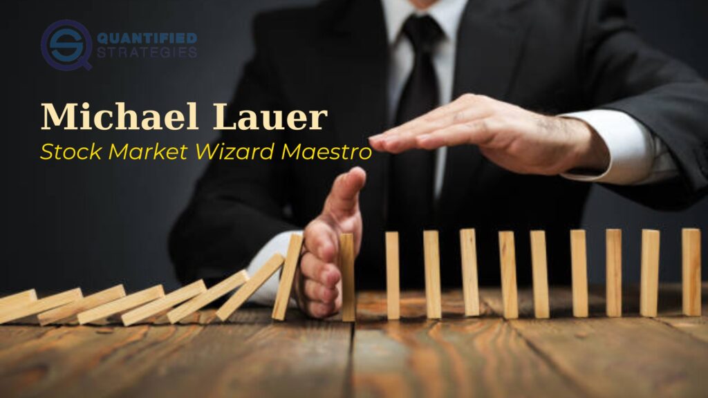 A professional web banner for "Michael Lauer – Stock Market Wizard Maestro?"