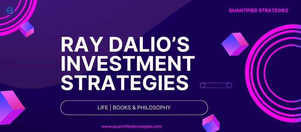 Ray Dalio’s Investment Strategies (Life, Books and Philosophy), a conceptual graphic featuring a person’s silhouette looking toward a futuristic digital city with soaring data bars, representing the long-term vision of Bridgewater Associates.