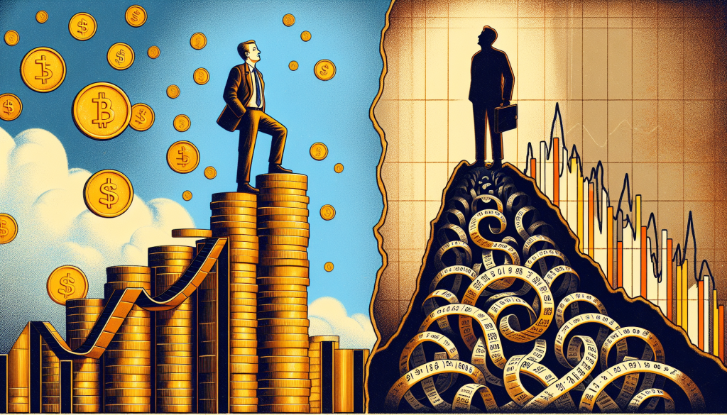 A dramatic, split-view illustration titled "Triumphs and Tragedies in Trading History."