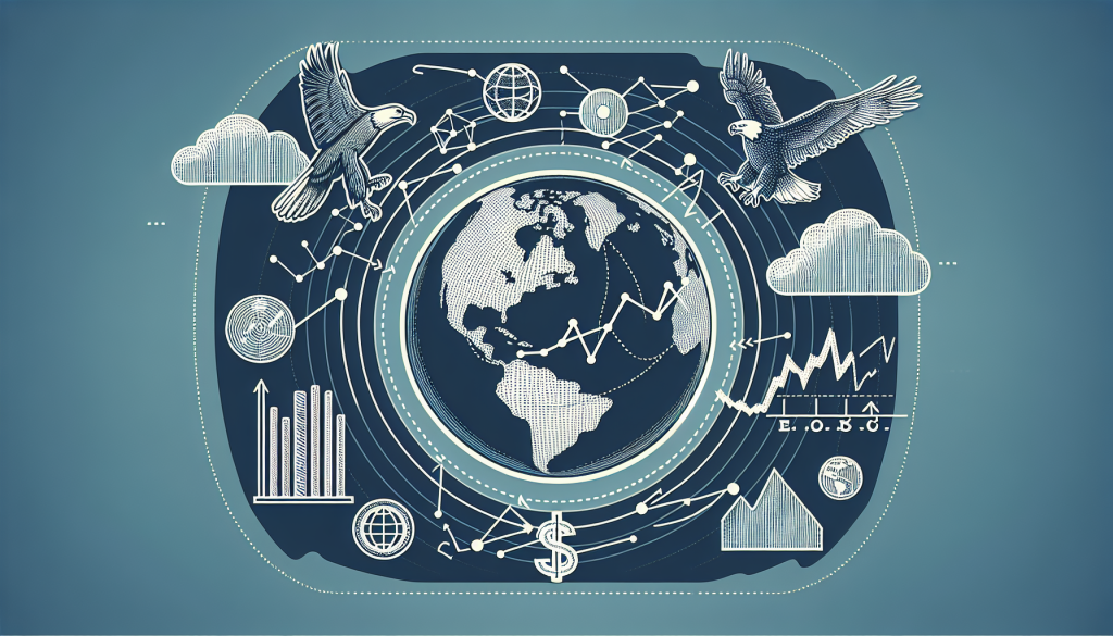 A detailed technical illustration featuring a complex network of interlocking metallic gears and cogs overlaying financial charts, world maps, and dollar symbols to represent market mechanics.