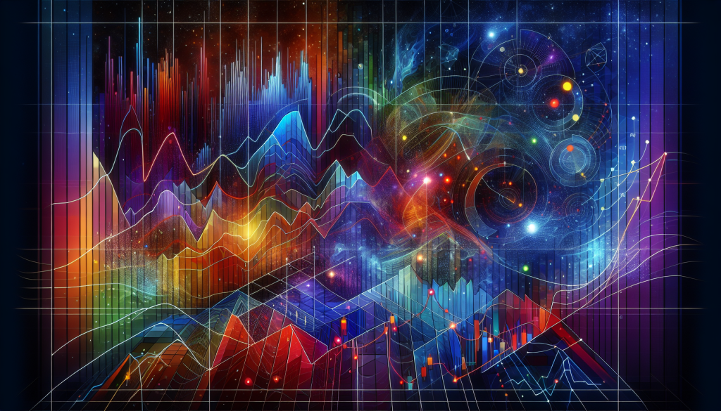 Abstract visualization of a EURUSD trading strategy, vibrant digital financial charts and data waves, conceptual algorithmic forex trading and market analysis, technical indicator patterns in the euro dollar market, futuristic quantitative finance data visualization.
