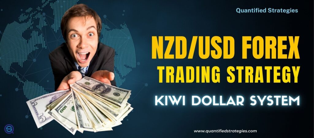 NZD/USD forex trading strategy banner, professional currency trading dashboard concept with world map, financial data charts, and "Buy/Sell" indicators for the Kiwi Dollar system, quantitative analysis background.