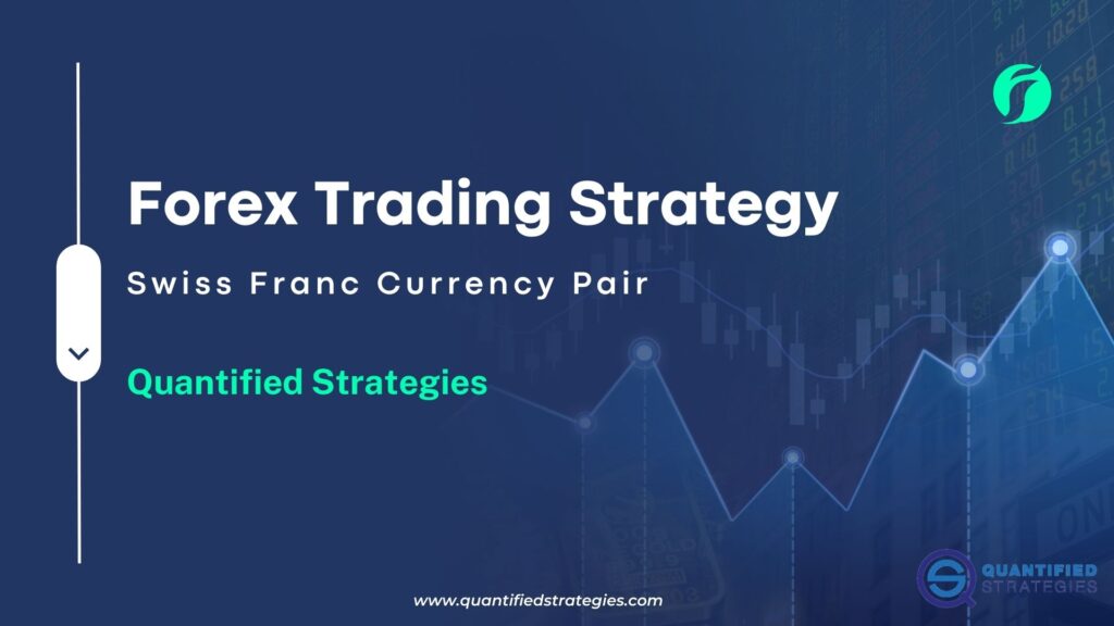 A professional title card with a dark blue gradient background. Large white text reads "Forex Trading Strategy" above the subheadline "Swiss Franc Currency Pair."
