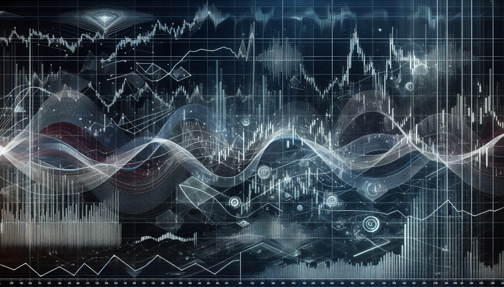 A complex digital visualization of a financial trading environment.