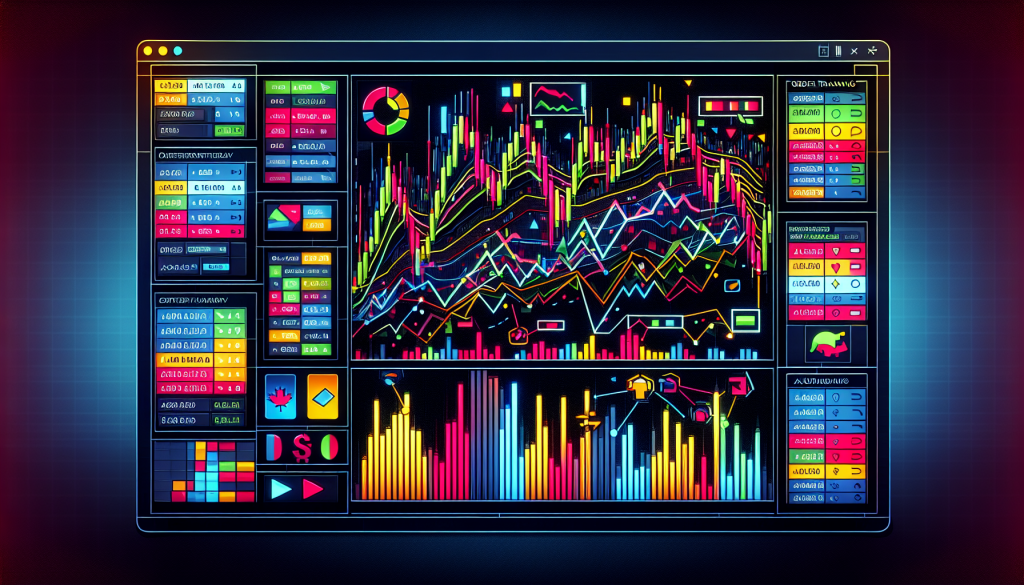 A vibrant digital dashboard interface displaying a complex array of financial data.