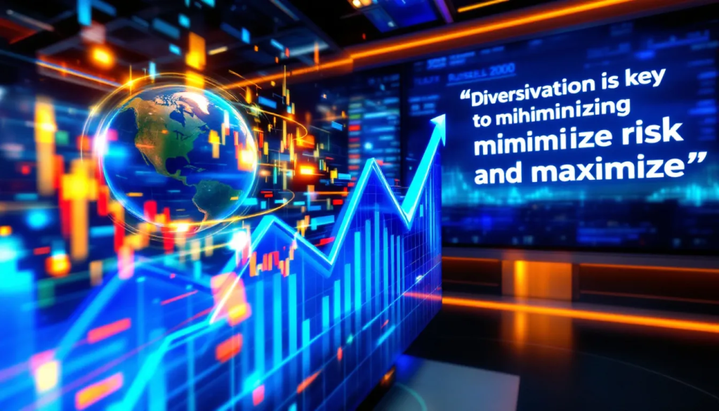 Benefits of Trading the Russell 2000, shows global market growth visualization charts.
