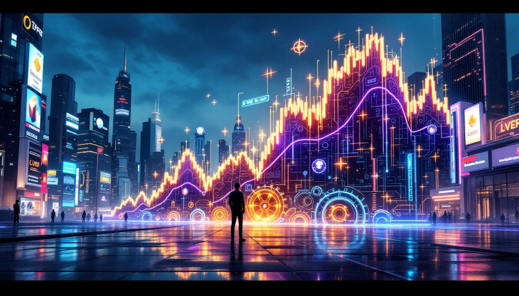 Breakout Patterns in Futures Trading, shows a trader viewing glowing market charts.
