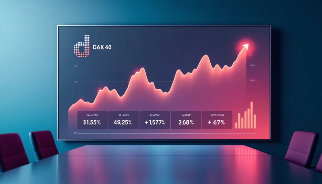 This graphic titled DAX 40 Index shows a positive rising market trend line analysis.