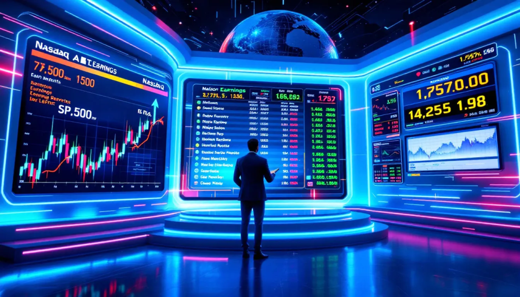 Economic Events and Earnings Reports, shows a trader viewing market performance data.