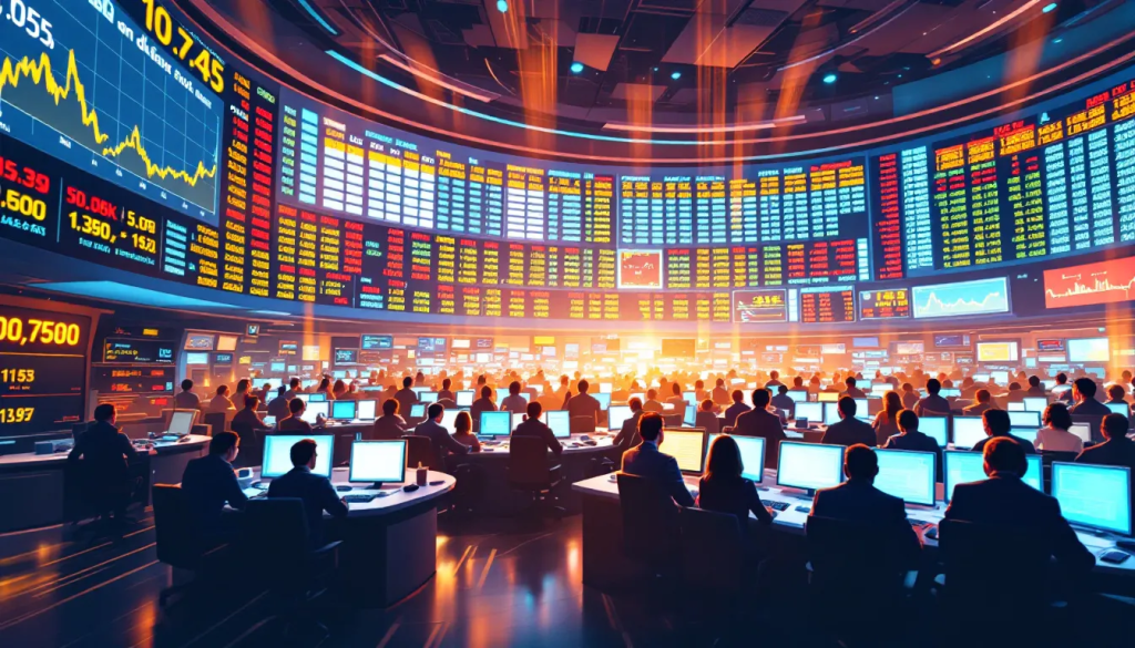 Eurodollar Futures, displays a busy trading floor with live market data screens.