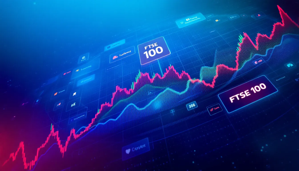 FTSE 100 Index, showcases dynamic financial market trends and live data visualization.