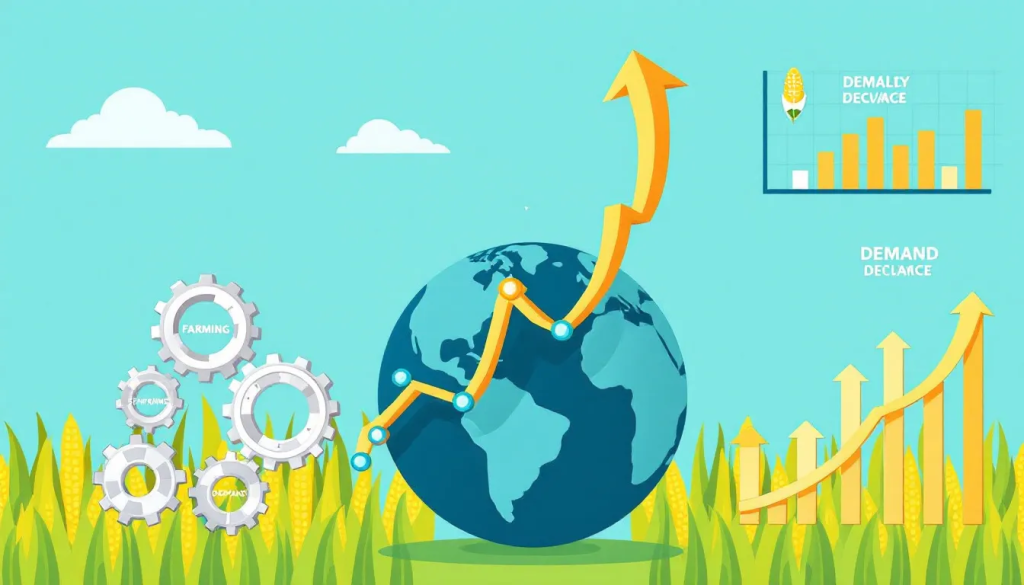 Factors Influencing Corn Prices, depicts global trends impacting agricultural market commodity values.