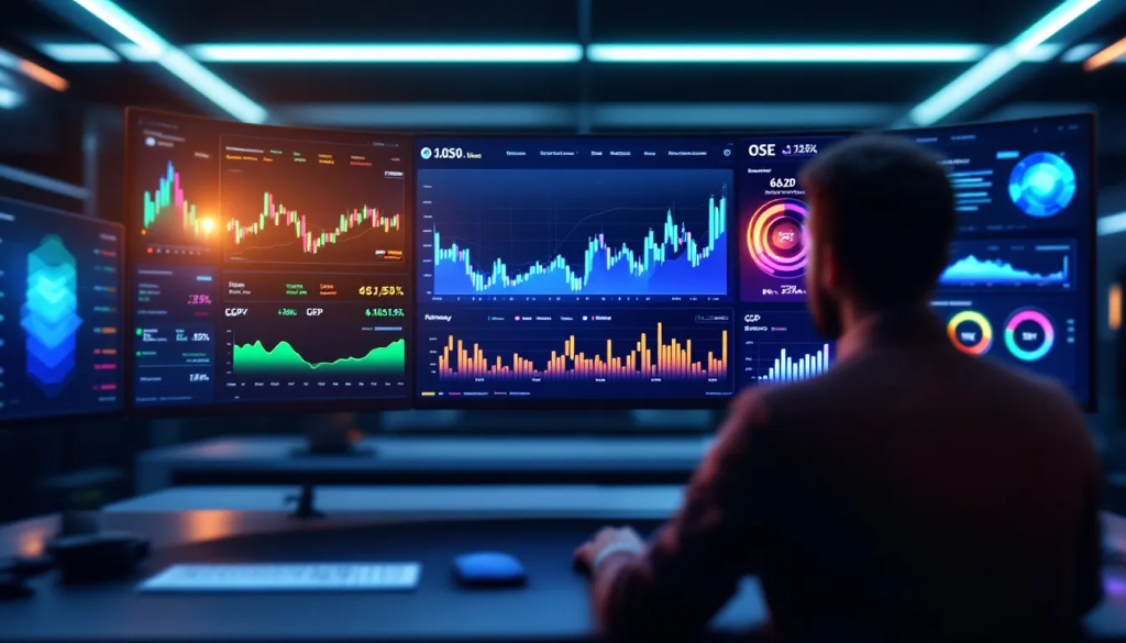 Futures Trading in Norway, shows a trader monitoring complex financial data charts.