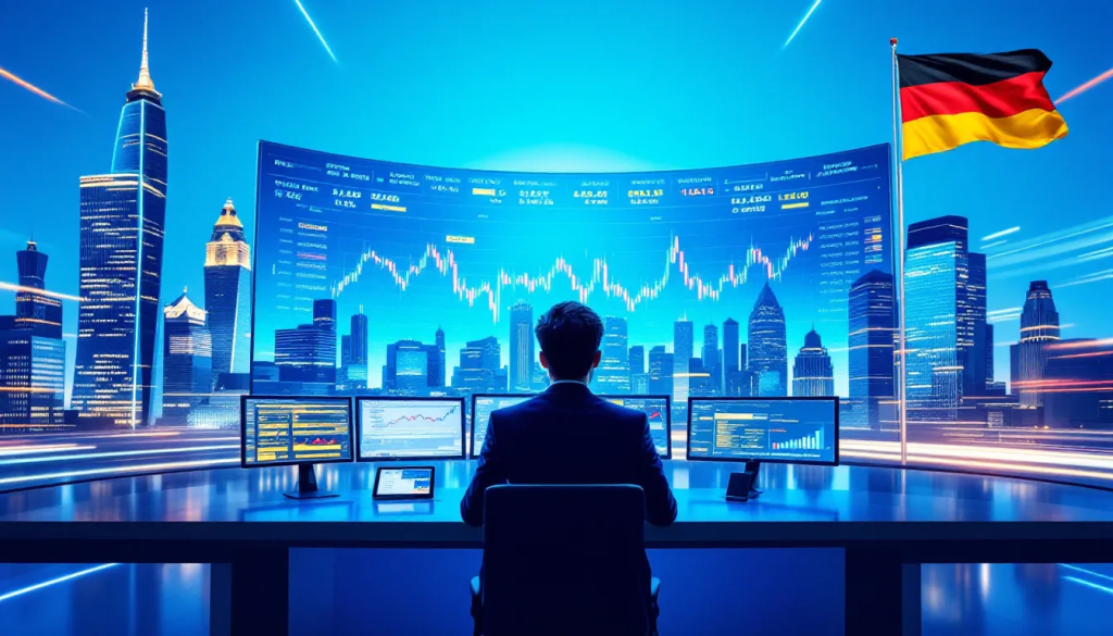 Germany Futures Trading, shows a professional trader analyzing global financial market data.