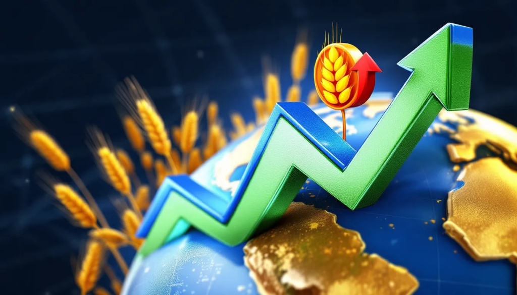 Incorporating Wheat Futures into Your Portfolio, shows a rising market trend indicator.