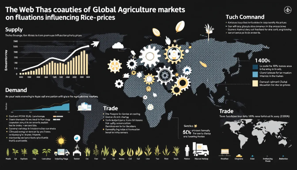 Key Factors Influencing Rice Prices, displays infographics detailing global rice market dynamics.