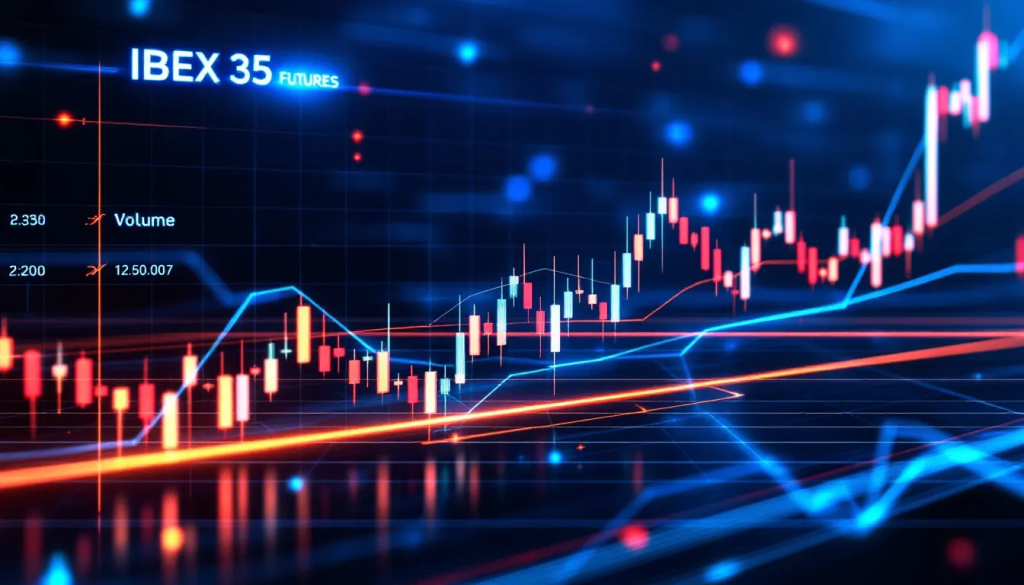 Key Features of IBEX 35 Futures Contracts, displays digital financial market charts.