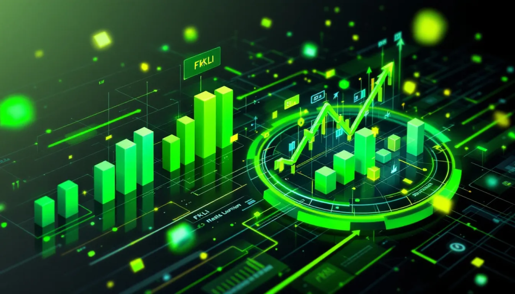 Leveraging Trading Platforms for FKLI, shows a green digital stock market chart.