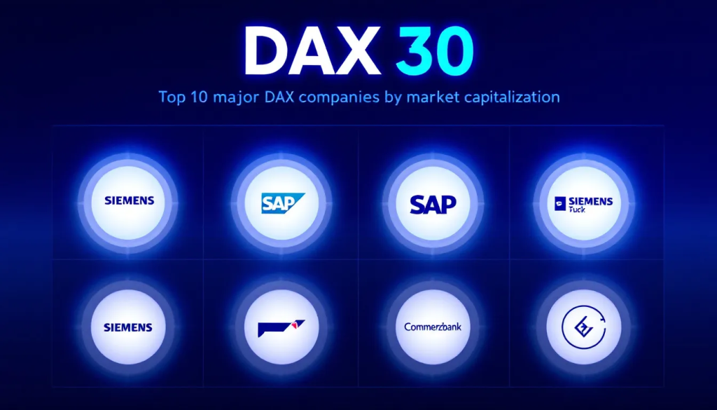 This graphic, Major DAX Companies by Market Cap, lists top German index business leaders.