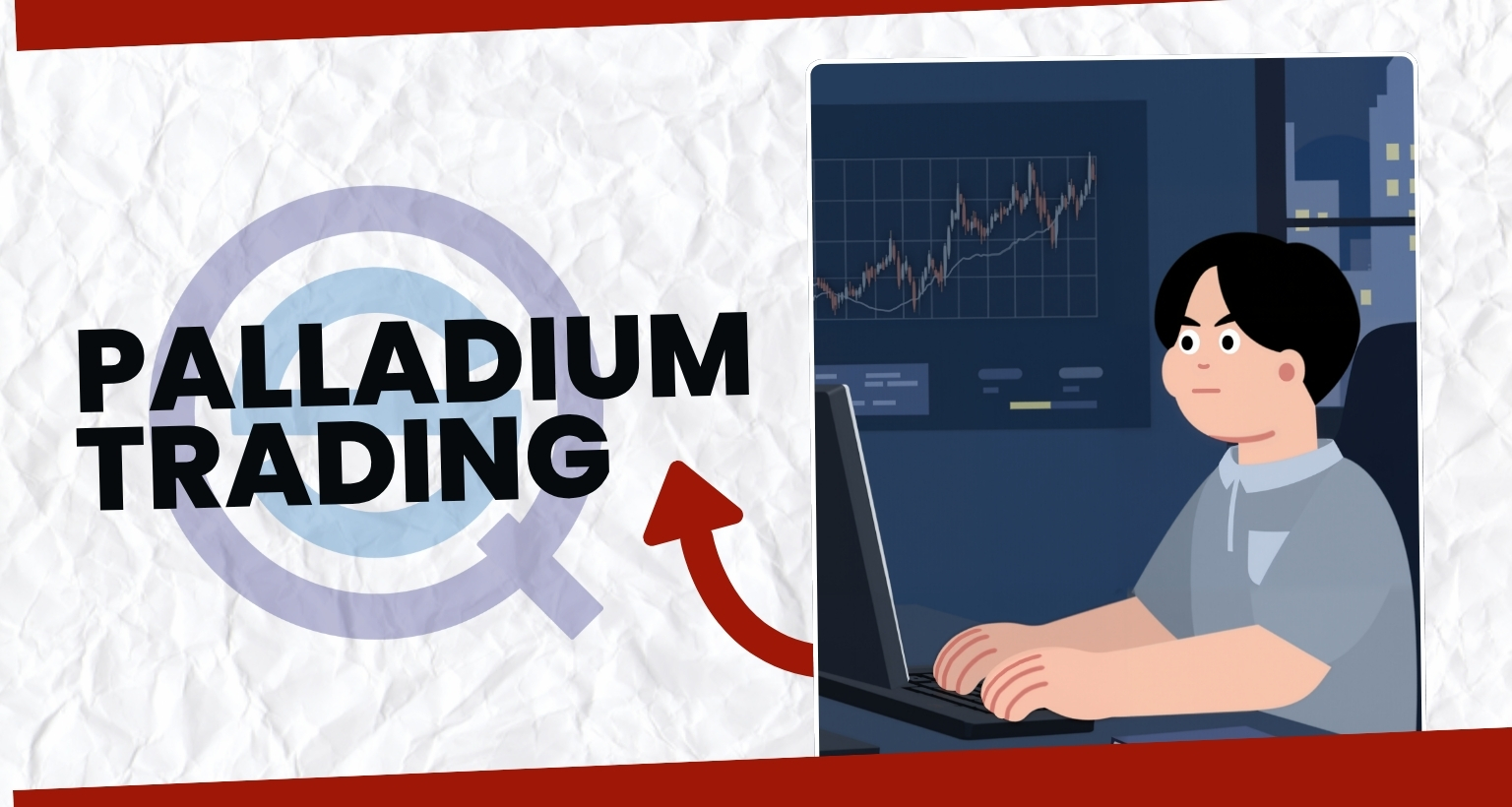 Palladium Trading, shows an animated person monitoring financial market charts online.