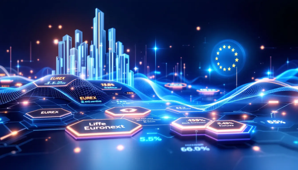 A digital visualization displays Popular Futures Contracts in Europe for active market trading analysis.