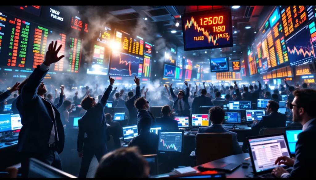Technological Advancements in TIBOR Futures Trading, showcases a modern, high-tech trading floor.